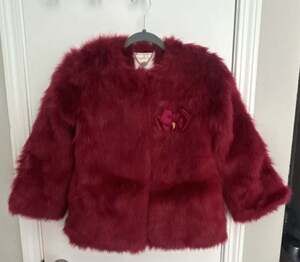 Angel's Face Red Faux Fur Coat with Bow Detail